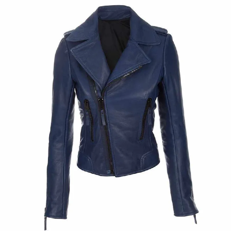 Slim Fit Dark Navy Blue Biker Leather Jacket Rayon Fabric Velvet Fabric Corduroy Fabric