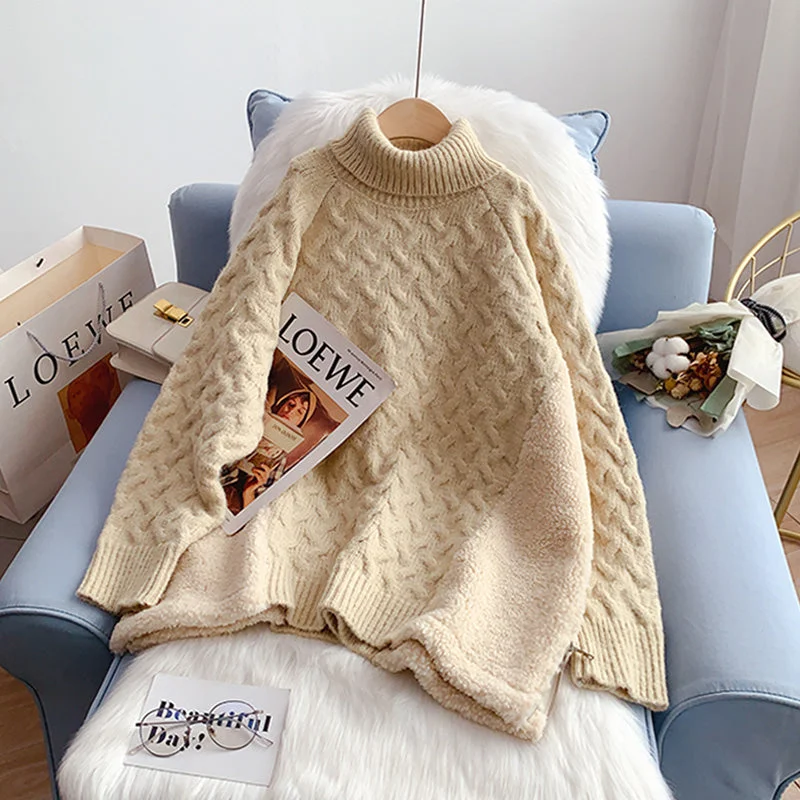 Design lamb wool stitched turtleneck sweater  5177 Cable Knit Ribbed Knit Lace Knit