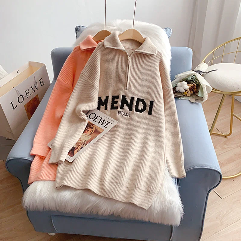 Design sense high neck zipper sweater head Lapel sweater  5195 Stylish Fashionable Trendy