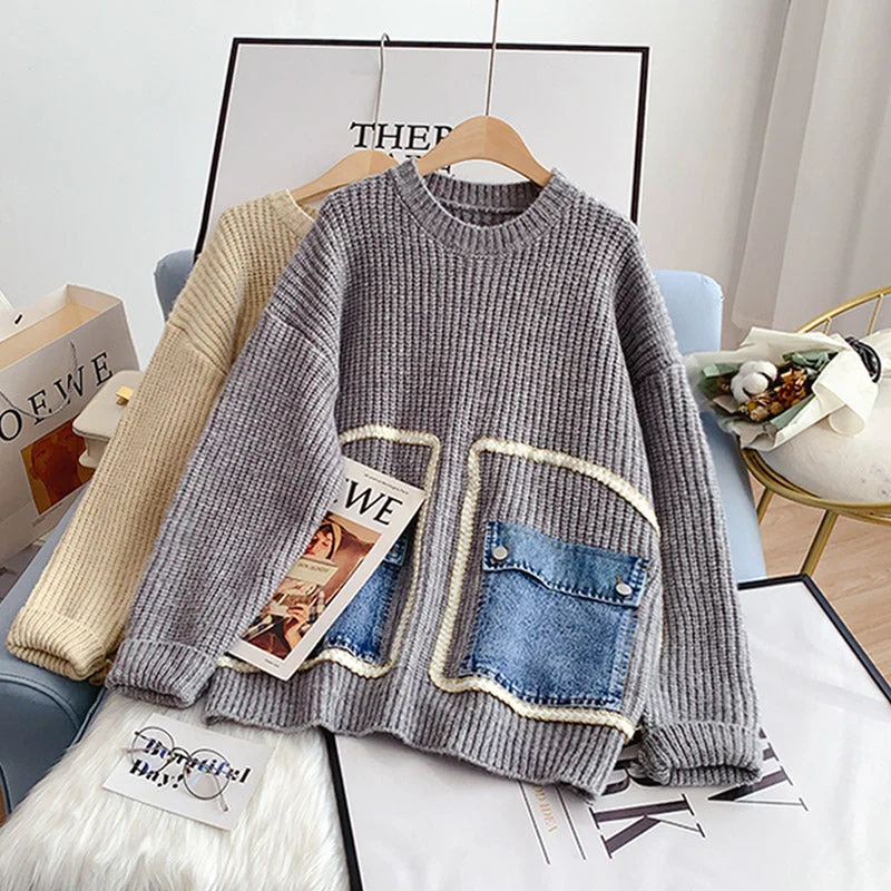 Design sense minority retro Japanese lazy sweater  5176 Chenille Brocade Lace