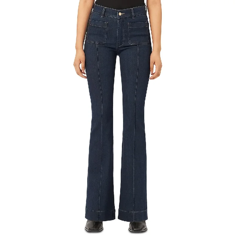 DL1961 Womens Bridget High Rise Dark Wash Bootcut Jeans Fashionable Frayed Hem Denim
