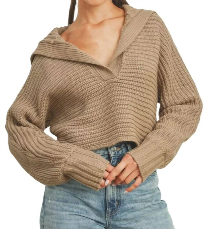 Drama Collar V Neck Sweater In Taupe Beaded Sweater Sequined Faux Fur