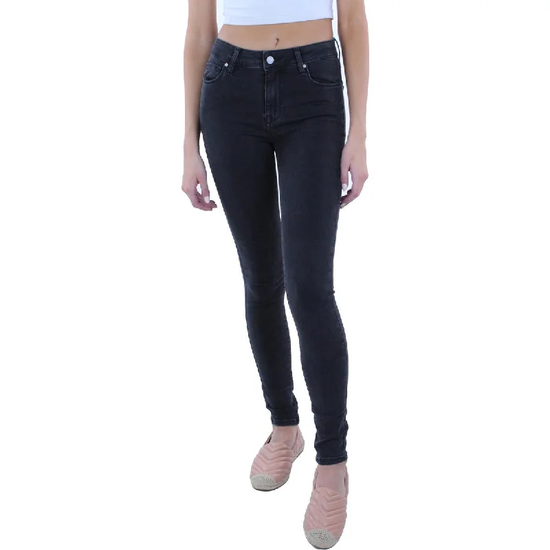 DSTLD Womens High Waist Medium Wash Skinny Jeans Comfortable Distressed Straight-Leg Jeans