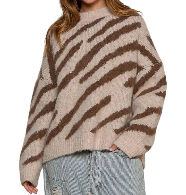 Faux Mohair Zebra Pattern Sweater In Beige Fleece Fabric Down Fabric Feather Fabric