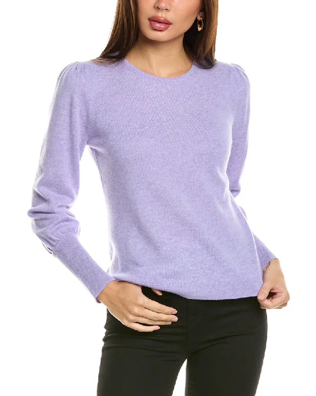 Forte Cashmere Gathered Sleeve Crew Cashmere Sweater Graphic Sweater Embroidered Appliqued