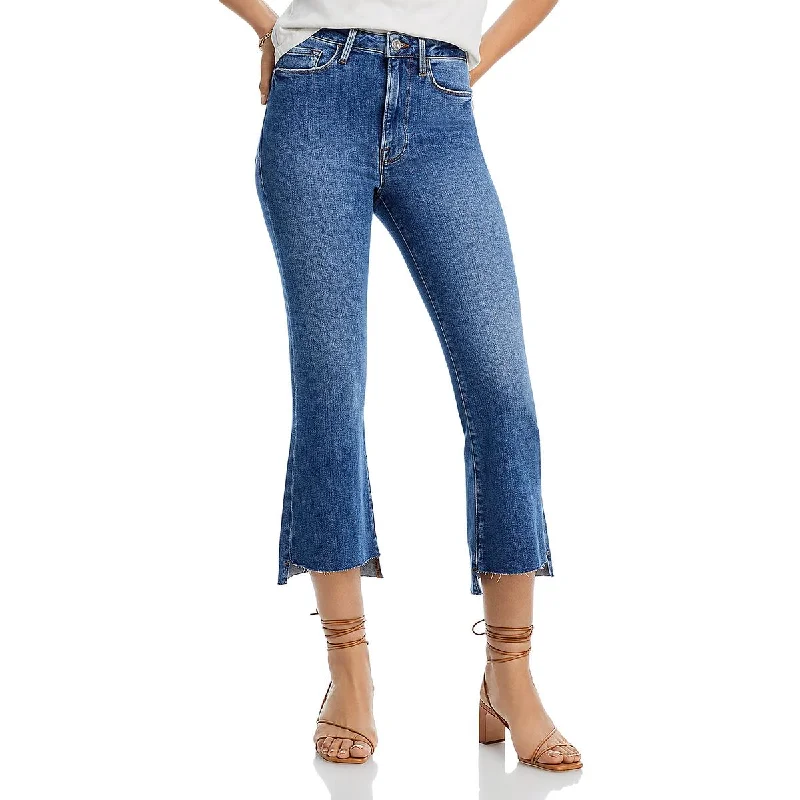 FRAME Womens Le Crop Raw Hem Denim Flared Jeans Casual Distressed Denim Jeans