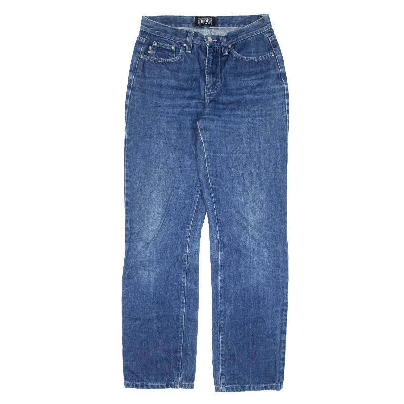 GIANFRANCO FERRE Jeans Blue Denim Regular Straight Womens W26 L30 Fashionable Frayed Hem Denim