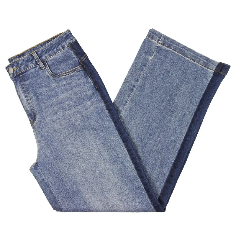 Gracia Womens High Rise Two Tone Wide Leg Jeans Fashionable Raw Hemmed Jeans