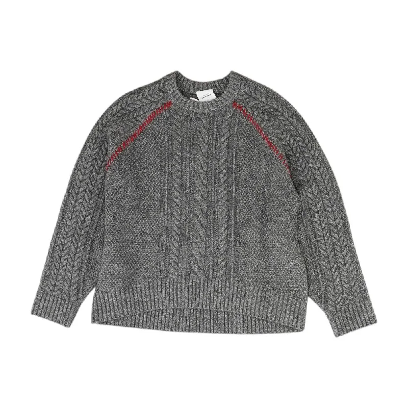 Gray Solid Crewneck Sweater Open Front Closed Front Wrap Front