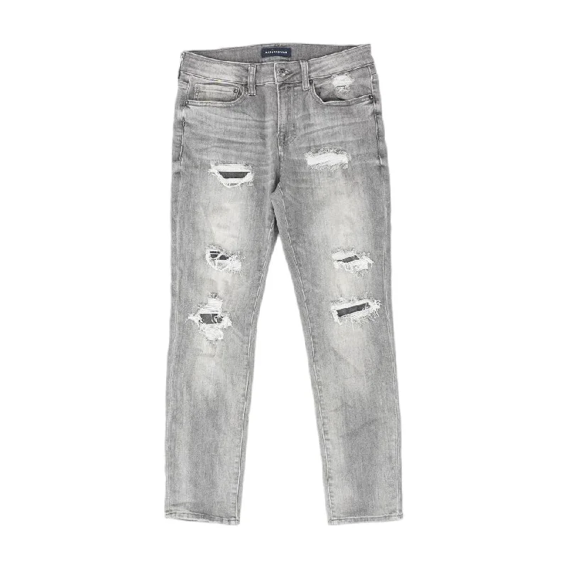 Gray Solid High Rise Skinny Leg Jeans Casual Distressed Skinny Jeans