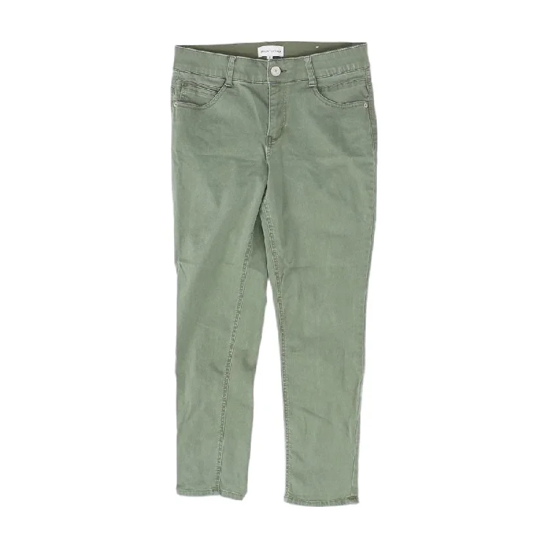 Green Solid High Rise Skinny Leg Jeans Elegant Raw Hem Jeans