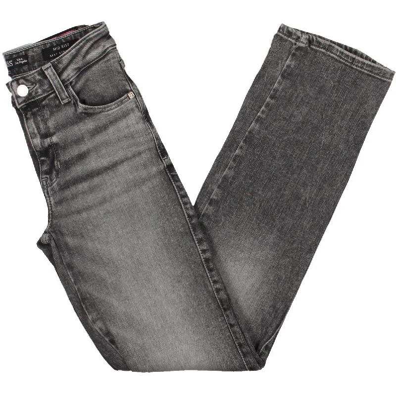 Guess Womens Mid Rise Stretch Straight Leg Jeans Fashionable Distressed Jeans