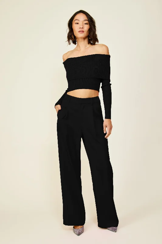 Heart Struck Sweater | Black Turtle Neck Boat Neck Asymmetrical Neck