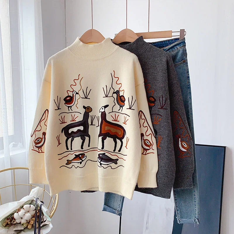 Heavy industry embroidery sweater retro Hong Kong Style half high collar 5160 Chenille Blend Fleece Blend Nylon Blend Heavy industry embroidery sweater retro Hong Kong Style half high collar 5160 Chenille Blend Fleece Blend Nylon Blend