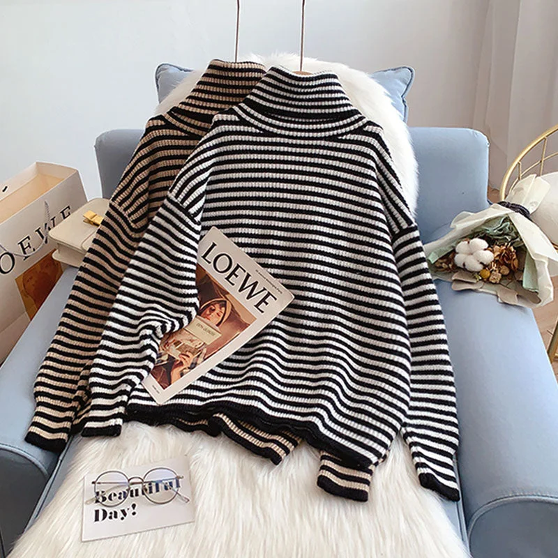 High neck stripe bottomed sweater  5183 Bright Pastel Dark