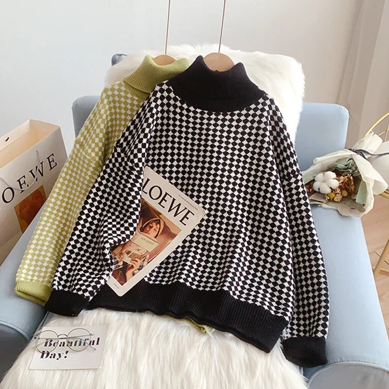 High neck sweater women's bottomed shirt lazy inner top 5196 Handmade Hand-knitted Hand-woven