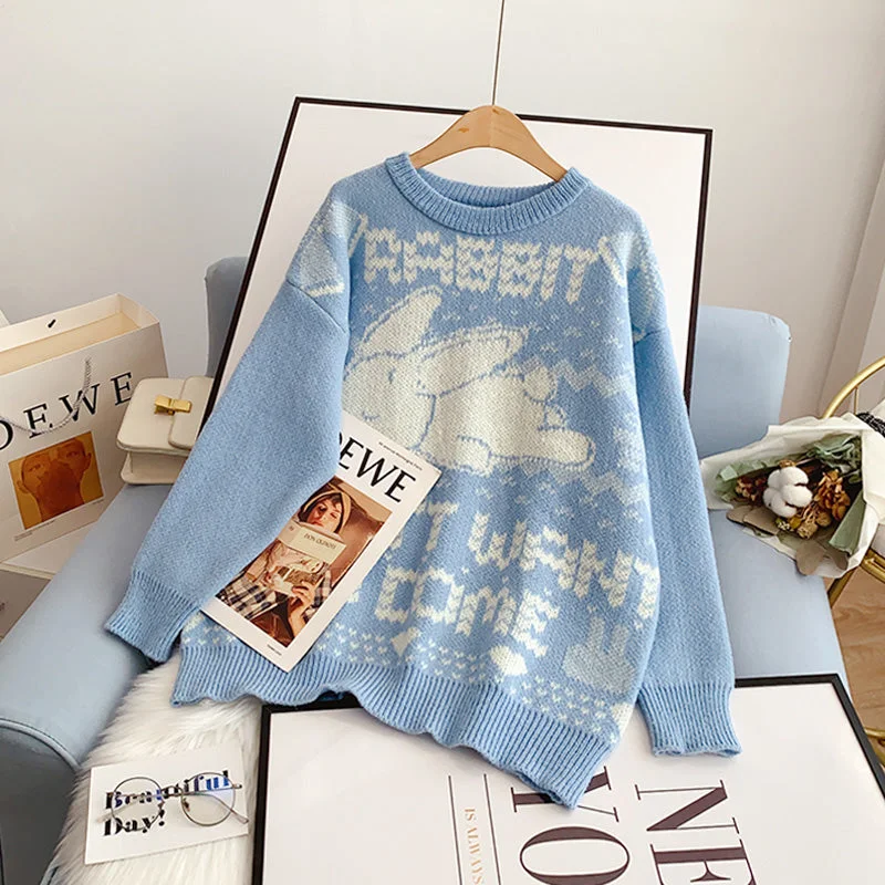 Japanese retro cute rabbit jacquard sweater  5175 Lightweight Heavyweight Midweight