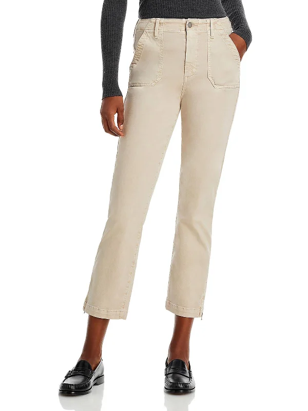 Jolie Womens High Rise Cargo Straight Leg Jeans Chic Rip-Detail High-Waist Jeans