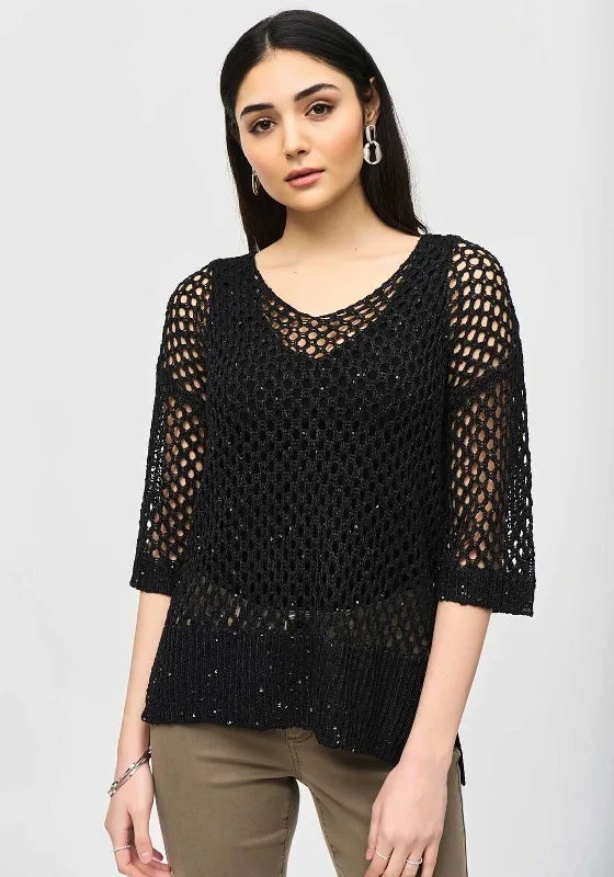 Joseph Ribkoff Sequinned Crochet Sweater, Black Long Sweater Short Sweater Cropped Sweater