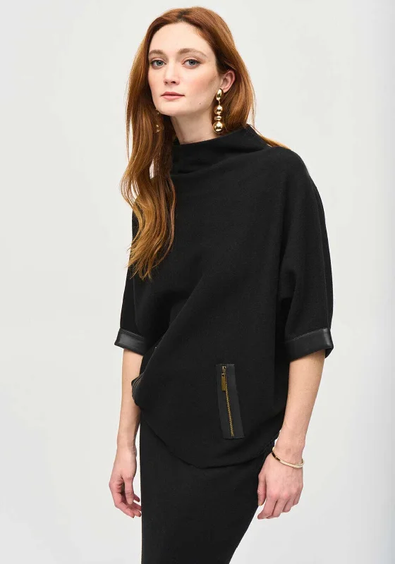 Joseph Ribkoff High Neck Dolman Sleeve Jumper, Black Herringbone Houndstooth Plaid