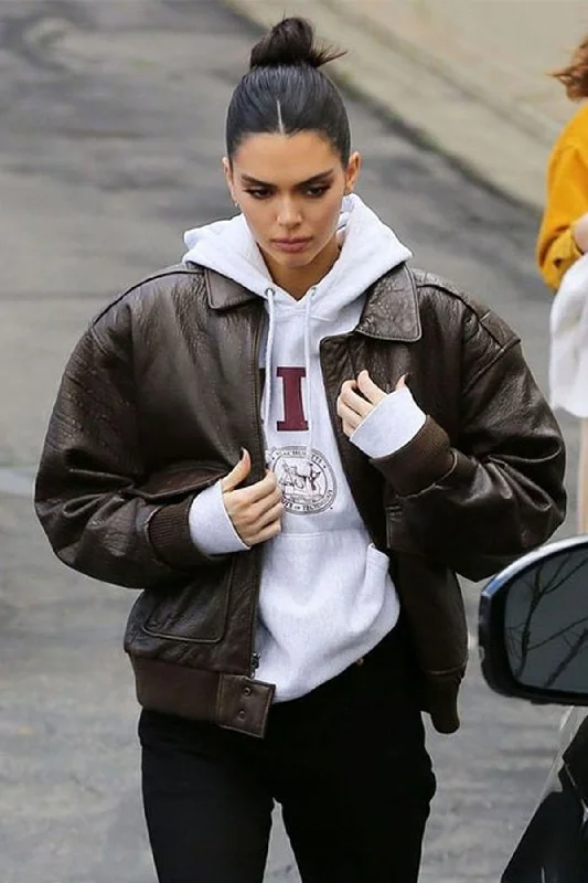 Kendall Jenner Leather Jacket For Women | Bomber Jacket Denim Fabric Leather Fabric Suede Fabric