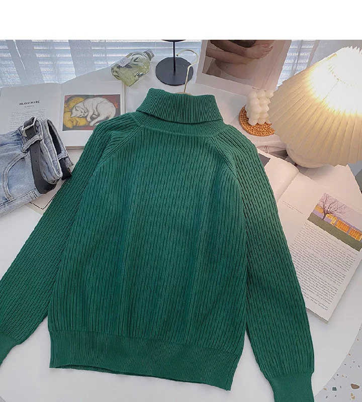 Knitted sweater women's Retro simple high neck Pullover long sleeve top  6662 Sweater Knitwear Pullover
