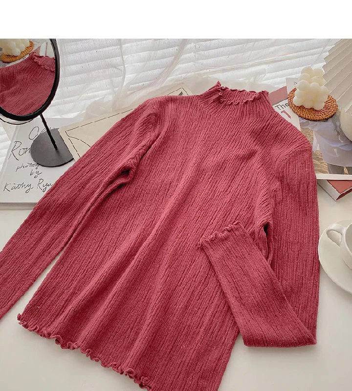 Korean stand collar long sleeve design slim fit bright silk sweater  6664 Knit Fabric Woven Fabric Fleece Fabric