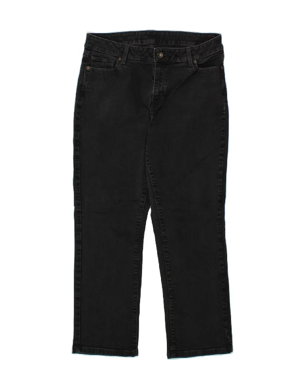 L.L.BEAN Womens Classic Fit Straight Jeans UK 16 Large W36 L26 Black Comfortable Zip-Up Skinny Jeans