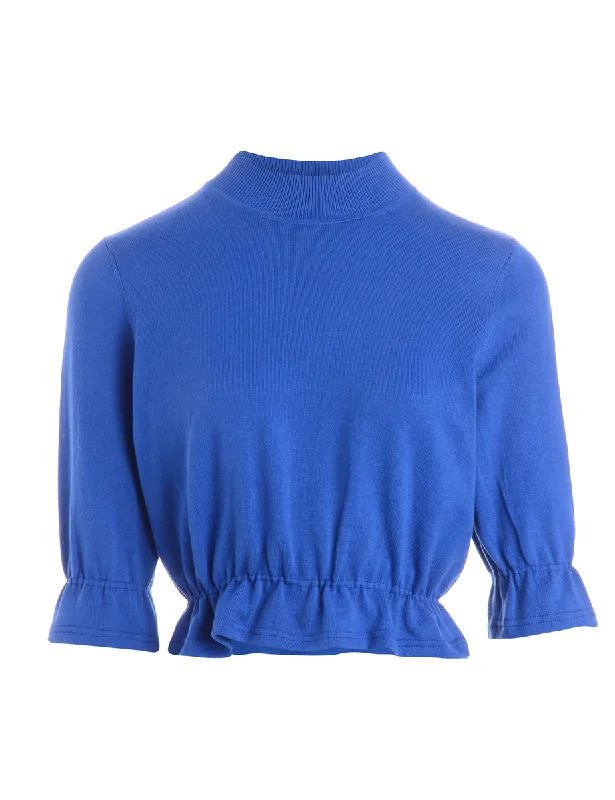 Label Blue Frill Jumper Mesh Sweater Canvas Denim