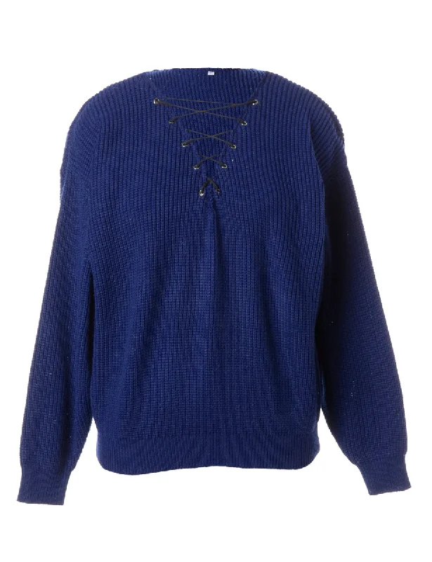 Label Blue Lace Up Jumper Seamless Knitted Crochet
