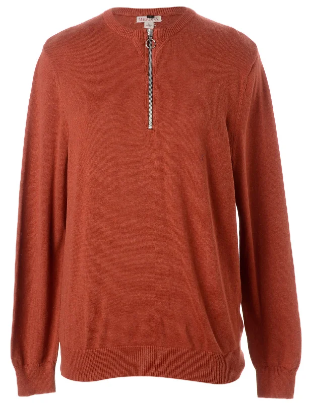 Label Brown Zip Front Knitted Jumper Cashmere Blend Cotton Blend Poly Blend