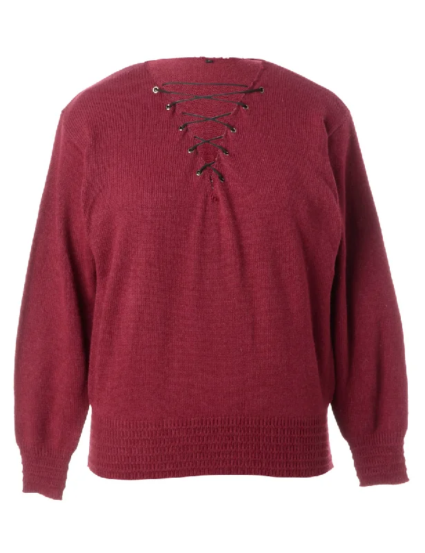 Label Burgundy Lace Up Jumper Faux Fur Fabric Real Fur Fabric Shearling Fabric