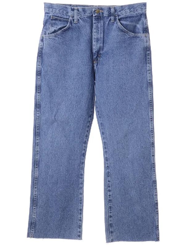 Label Medium Wash Cropped Jeans Elegant Raw Hem Jeans