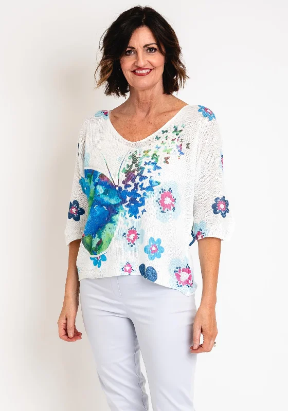 Serafina Collection One Size Butterfly Print Jumper, White Thin Thick Dense