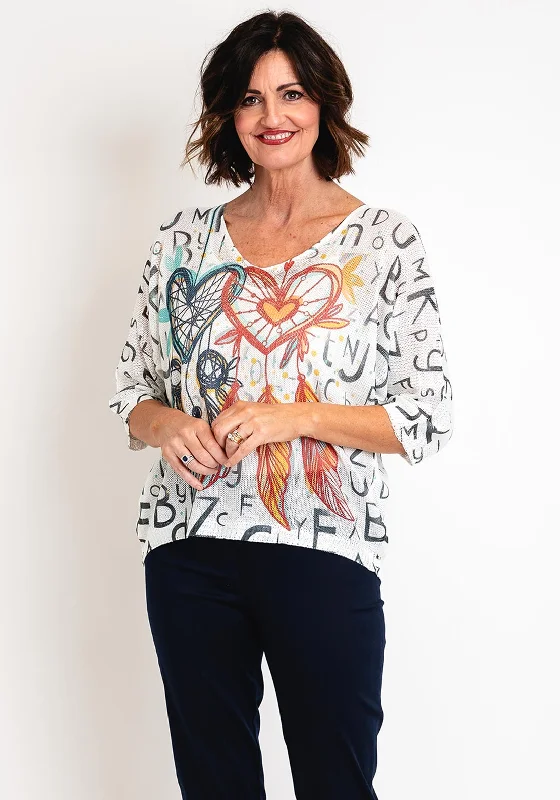 Serafina Collection One Size Heart Print Jumper, White Soft Cozy Warm