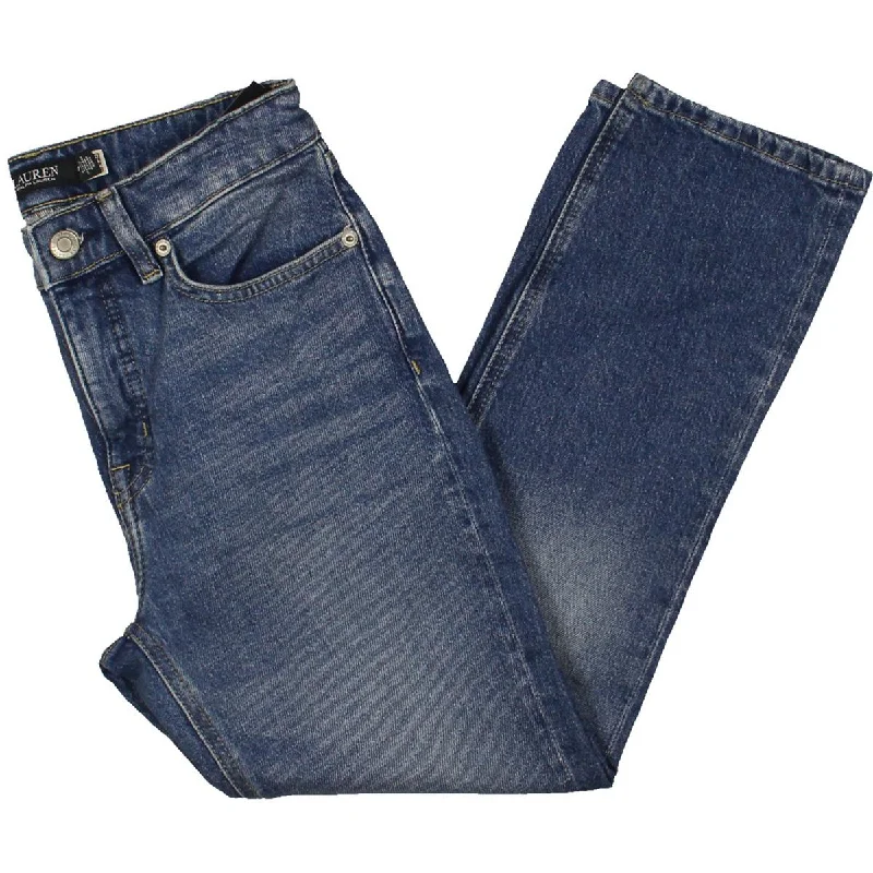 Lauren Ralph Lauren Womens Petites Denim Distressed Ankle Jeans Chic Rip-Detail High-Waist Jeans