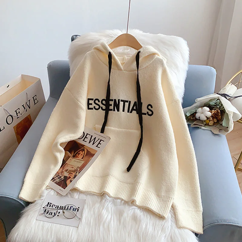 Lazy letter embroidered hooded sweater sweater women's sweater  5216 Soft Cozy Warm