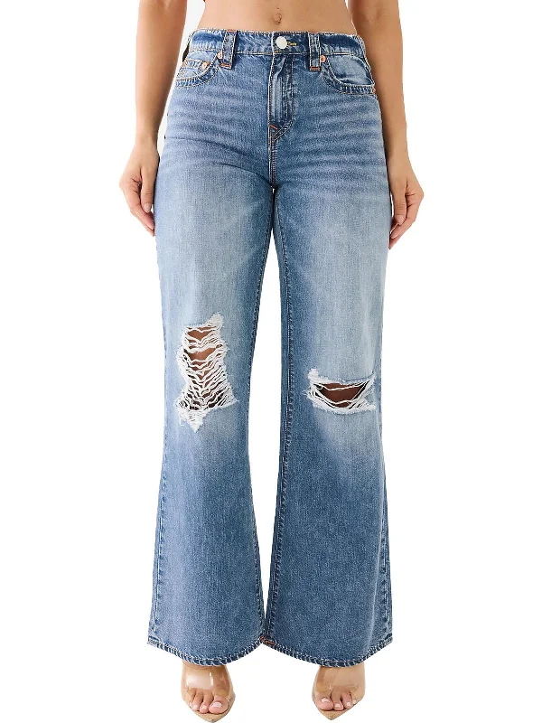 Leila Womens High Rise Destroyed Wide Leg Jeans Chic Rip-Detail High-Waist Jeans