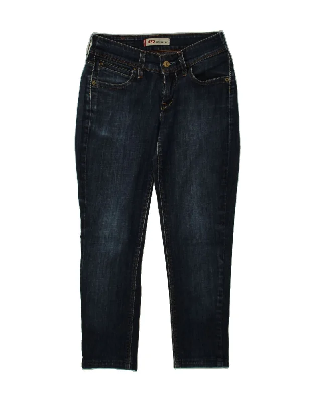 LEVI'S Womens 470 Straight Slim Jeans W28 L24 Navy Blue Cotton Stylish Tapered Fit Jeans