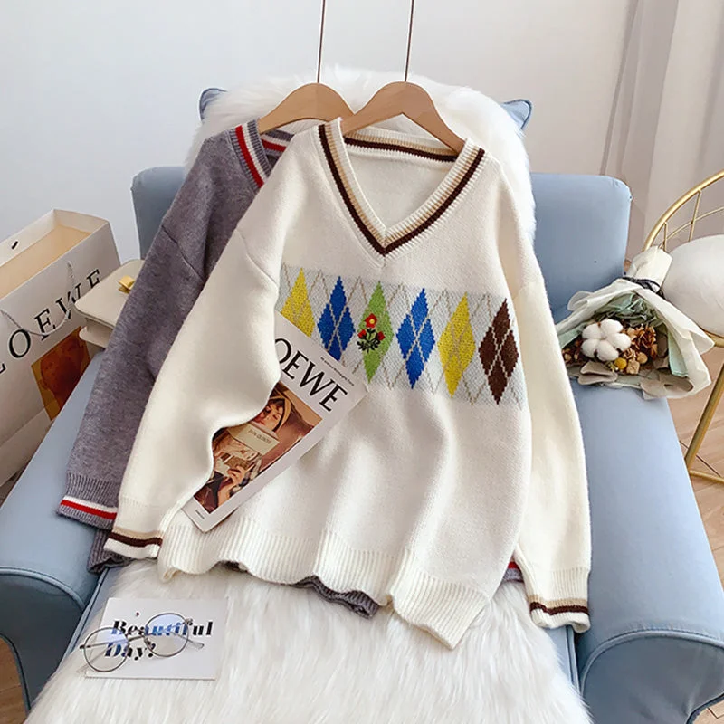 Ling Ge retro V-Neck Sweater sweater sweater top  5201 Nylon Fabric Polyester Fabric Spandex Fabric