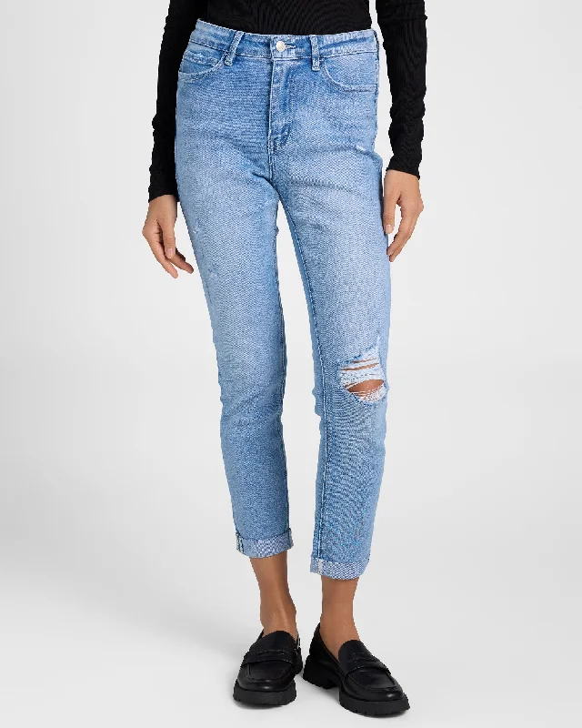 High Rise Cuffed Skinny Jeans Comfortable Jogger Style Jeans