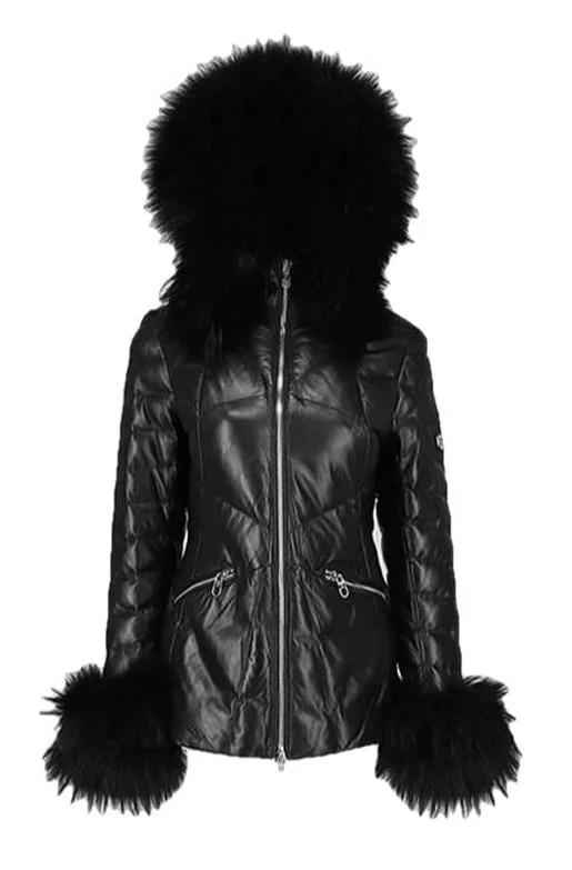 Mardi Gras Womens Fur Hooded Leather Jacket Fitted Jacket Loose Jacket Oversized Jacket