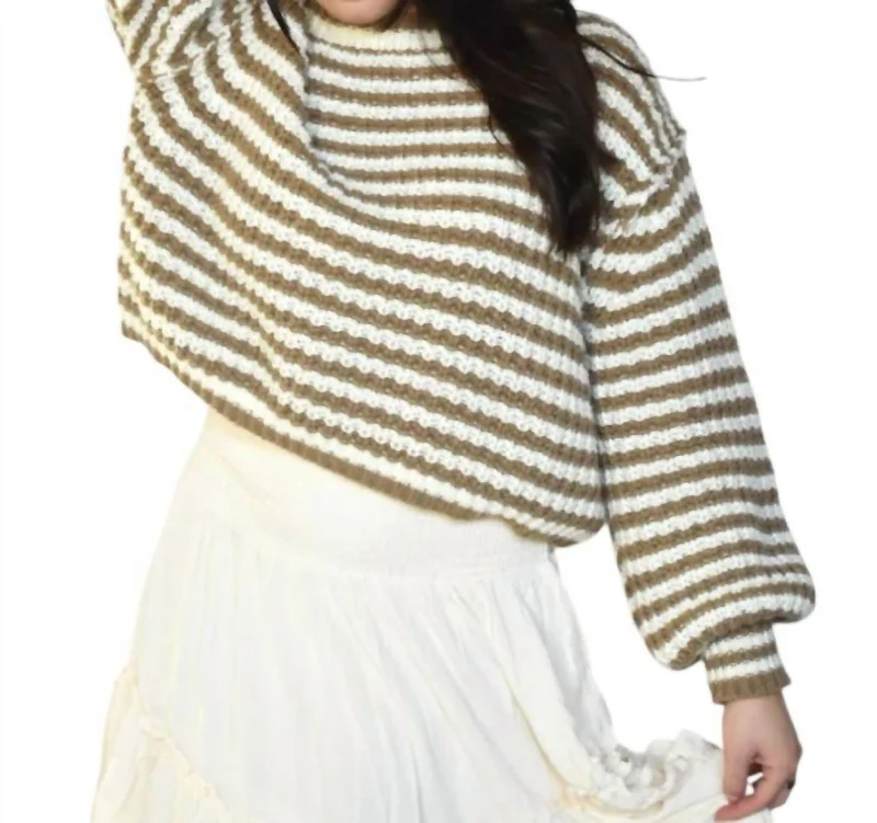 Melanie Sweater In Taupe/white Machine Wash Dry Clean Hand Wash