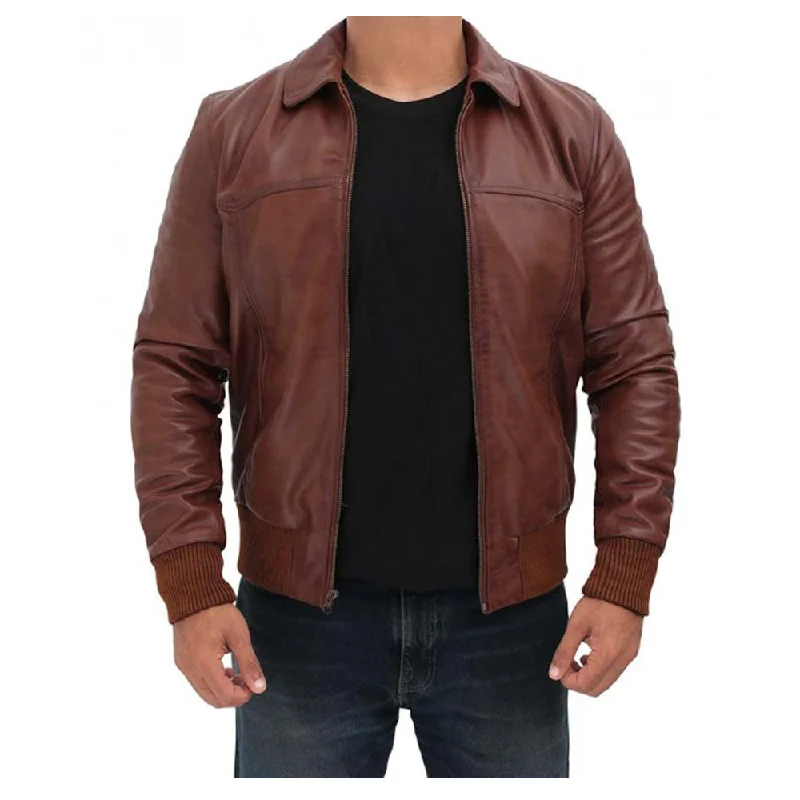 Mens Dark Brown Bomber Distressed Leather Jacket One-Shoulder Jacket Off-the-Shoulder Jacket Asymmetrical Jacket