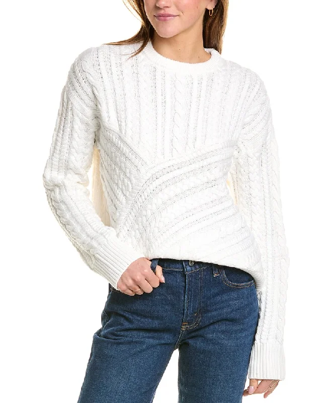 Monrow Cable Knit Wool-Blend Sweater Fleece Fabric Down Fabric Feather Fabric