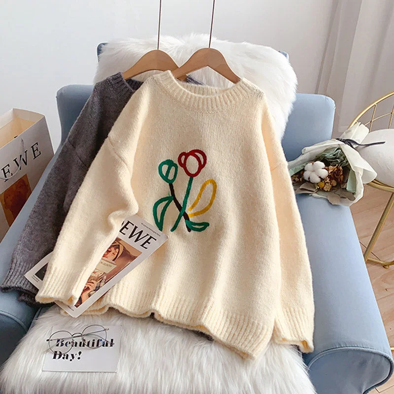 Mori women's tulip embroidered sweater  5181 Cashmere Blend Cotton Blend Poly Blend