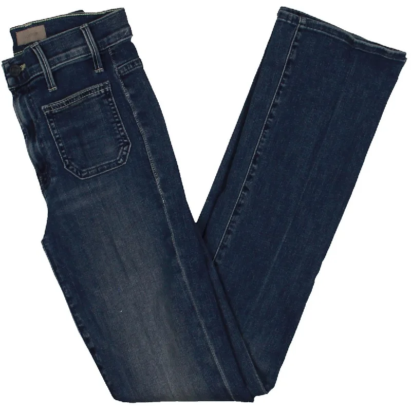 Mother Womens Mid Rise Medium Wash Straight Leg Jeans Comfortable Dark Wash Jeans