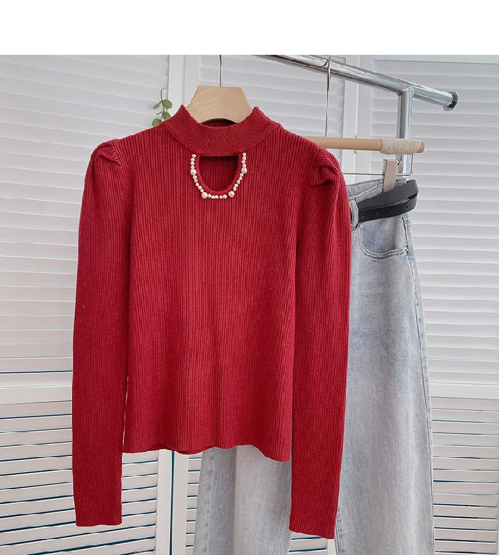 Nail bead hollowed out crew neck Vintage sweater  6613 Modern Contemporary Chic