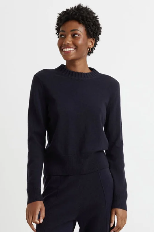 Navy Wool-Cashmere Cropped Sweater Layered Multi-layer Single Layer