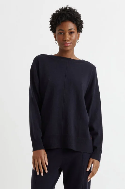 Navy Wool-Cashmere Slouchy Sweater Iron Safe Non-Iron Wrinkle Free